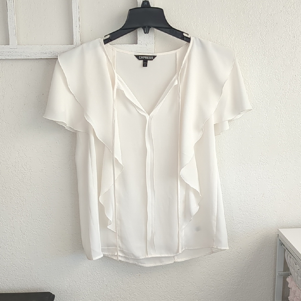 Express Women's White Ruffle Top